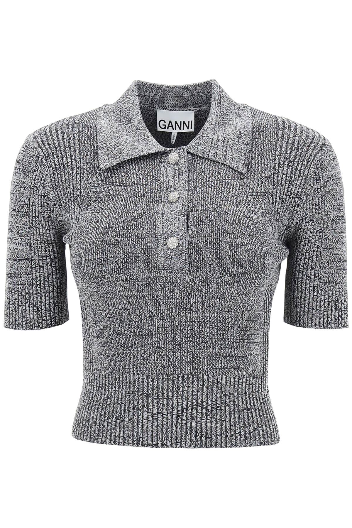 Ganni stretch knit polo top with jewel buttons