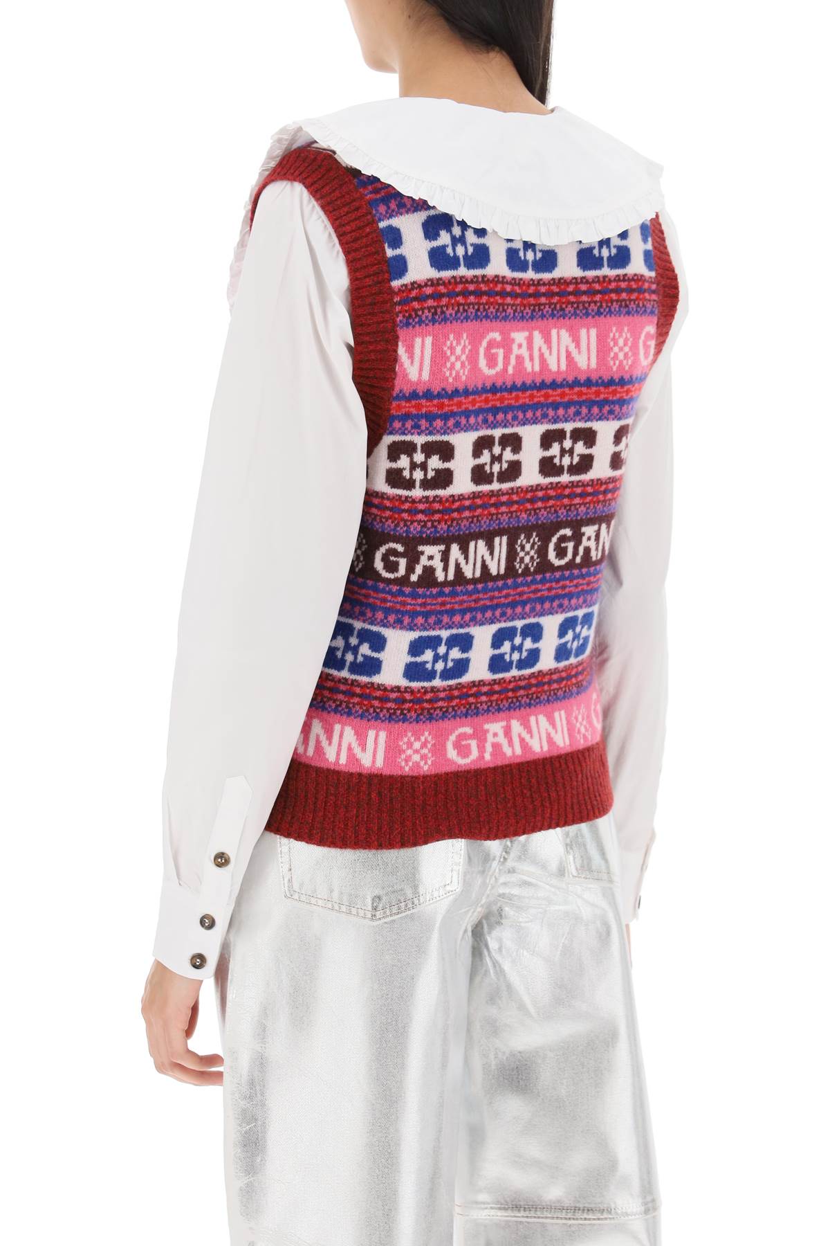 Ganni Ganni jacquard wool vest with logo pattern