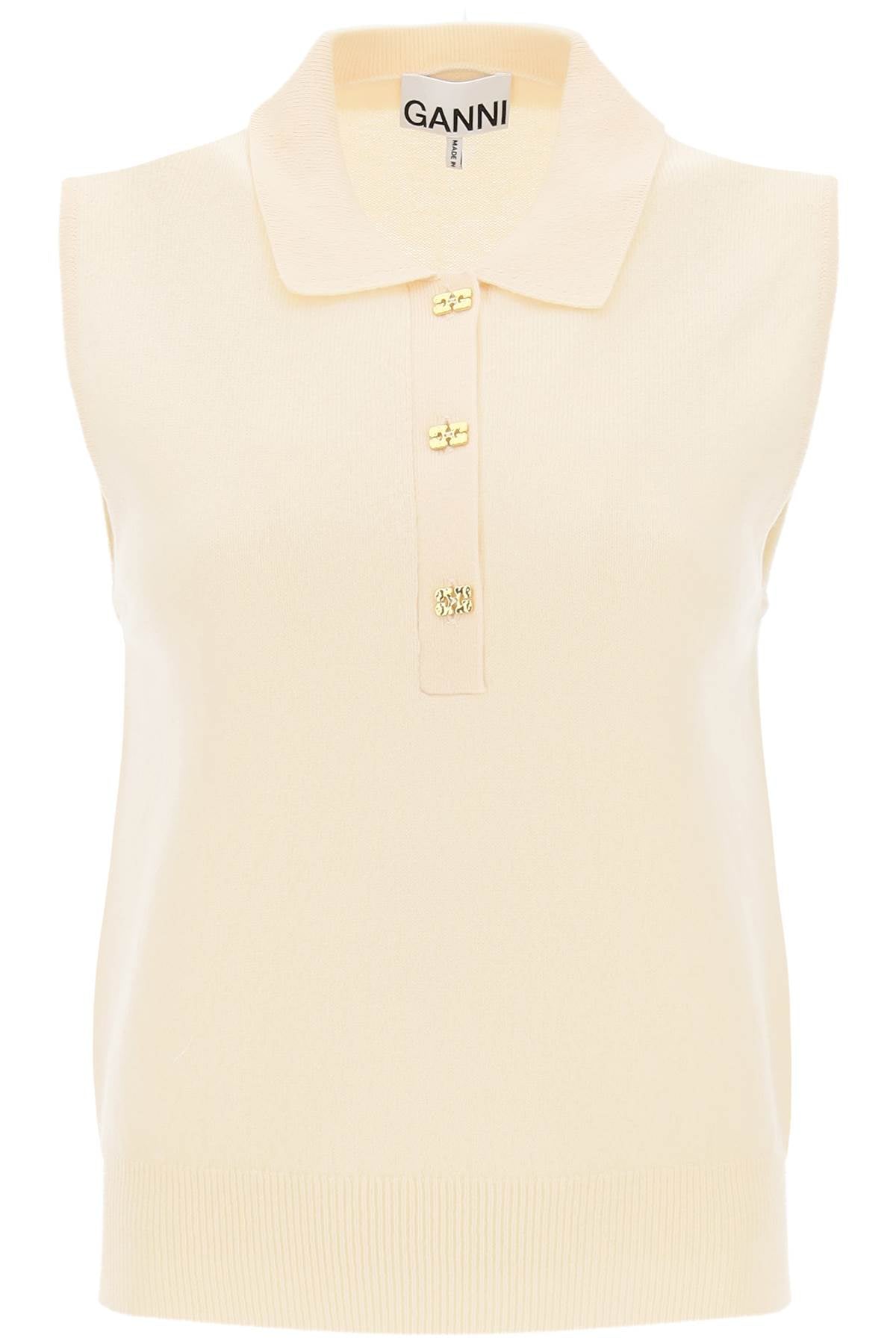 Ganni Ganni sleeveless polo shirt in wool and cashmere