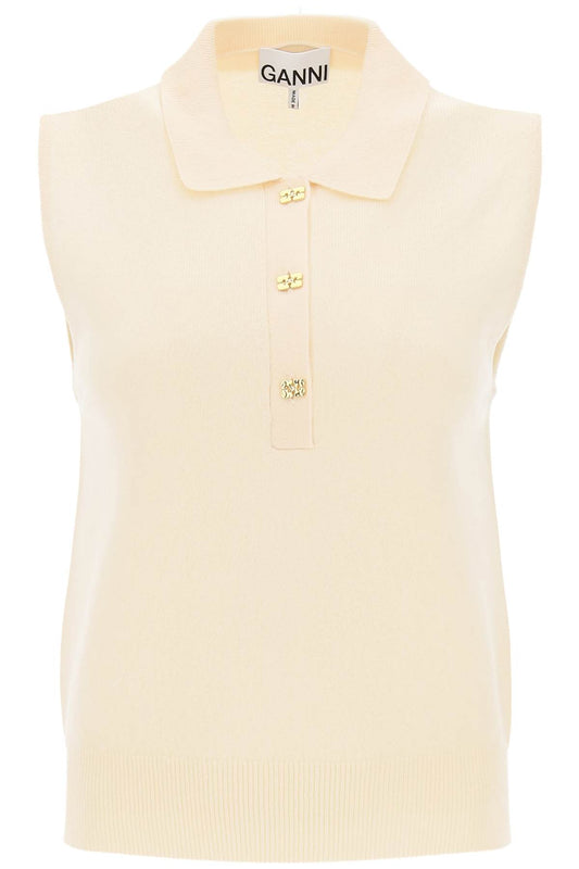 Ganni Ganni sleeveless polo shirt in wool and cashmere