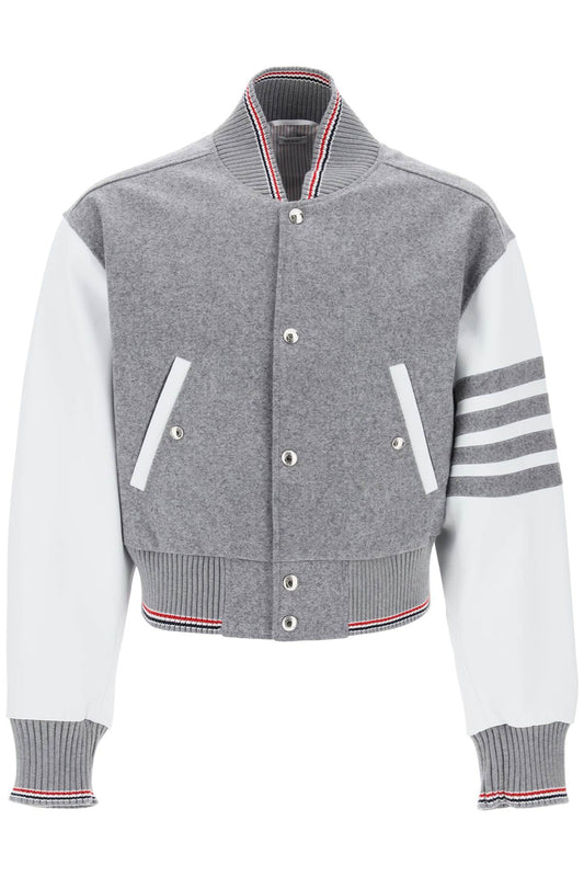 Thom Browne Thom browne wool bomber jacket with leather sleeves and