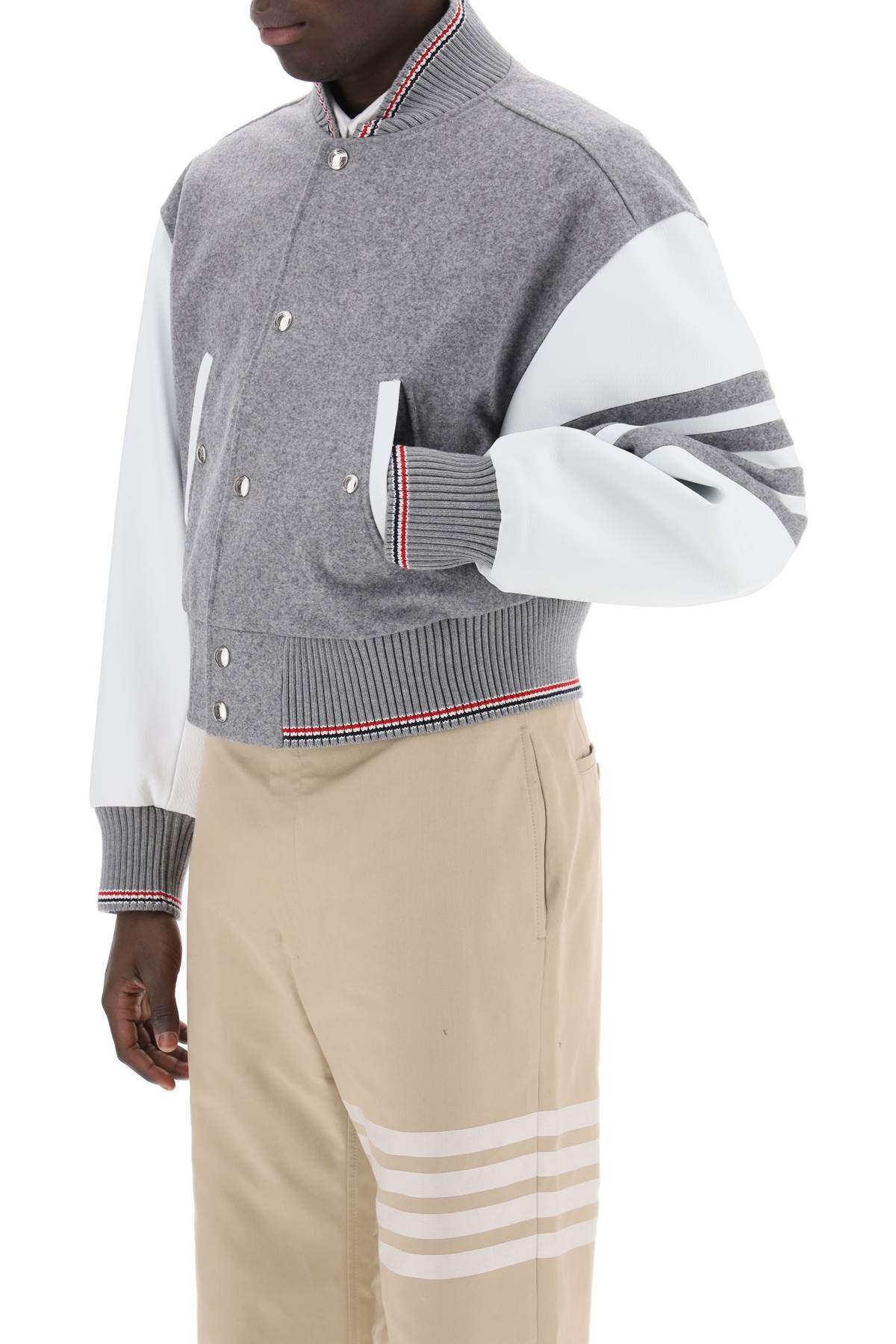 Thom Browne Thom browne wool bomber jacket with leather sleeves and