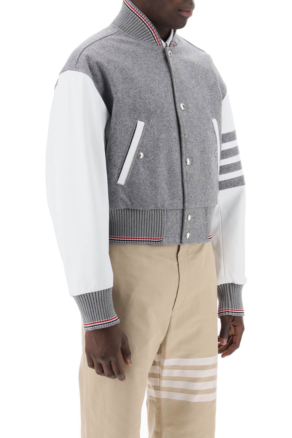 Thom Browne Thom browne wool bomber jacket with leather sleeves and