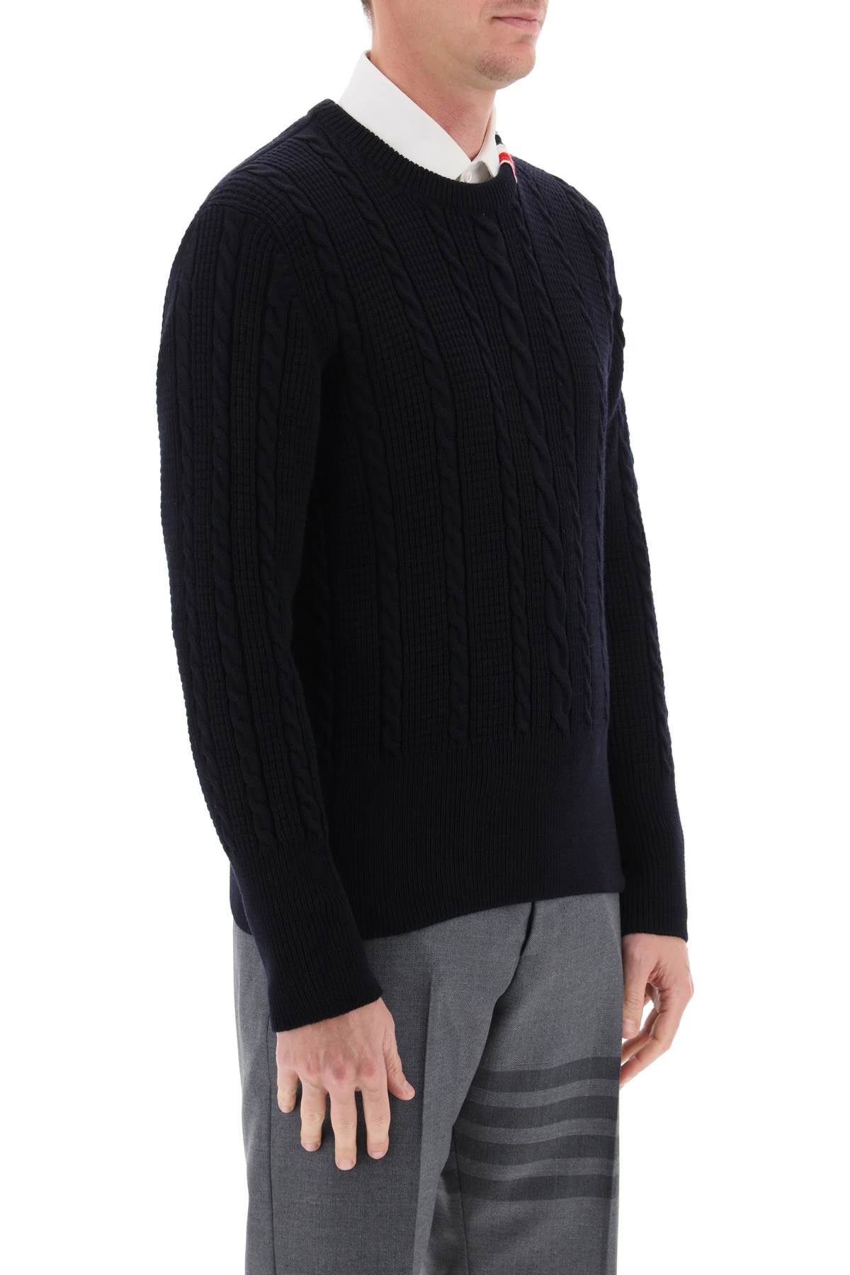 Thom Browne Thom browne cable wool sweater with rwb detail