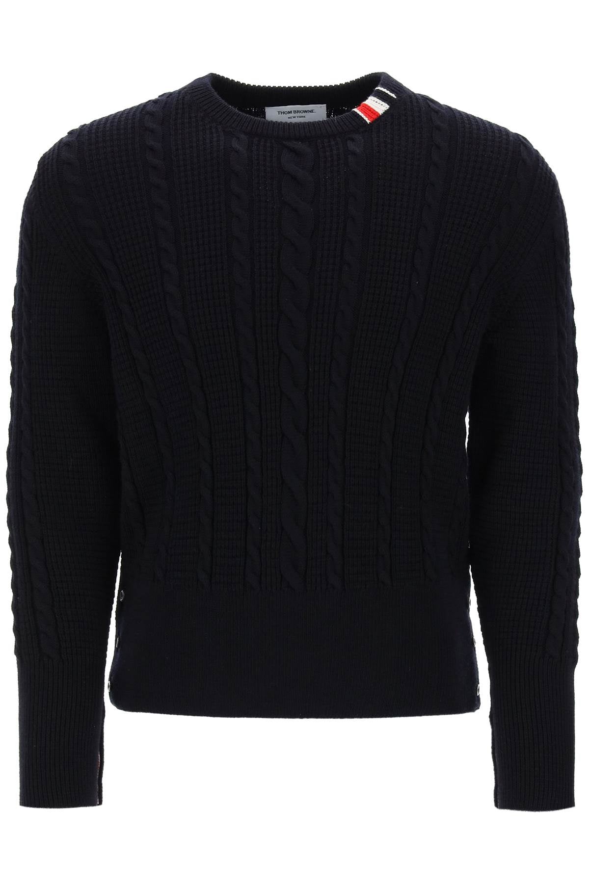 Thom Browne Thom browne cable wool sweater with rwb detail