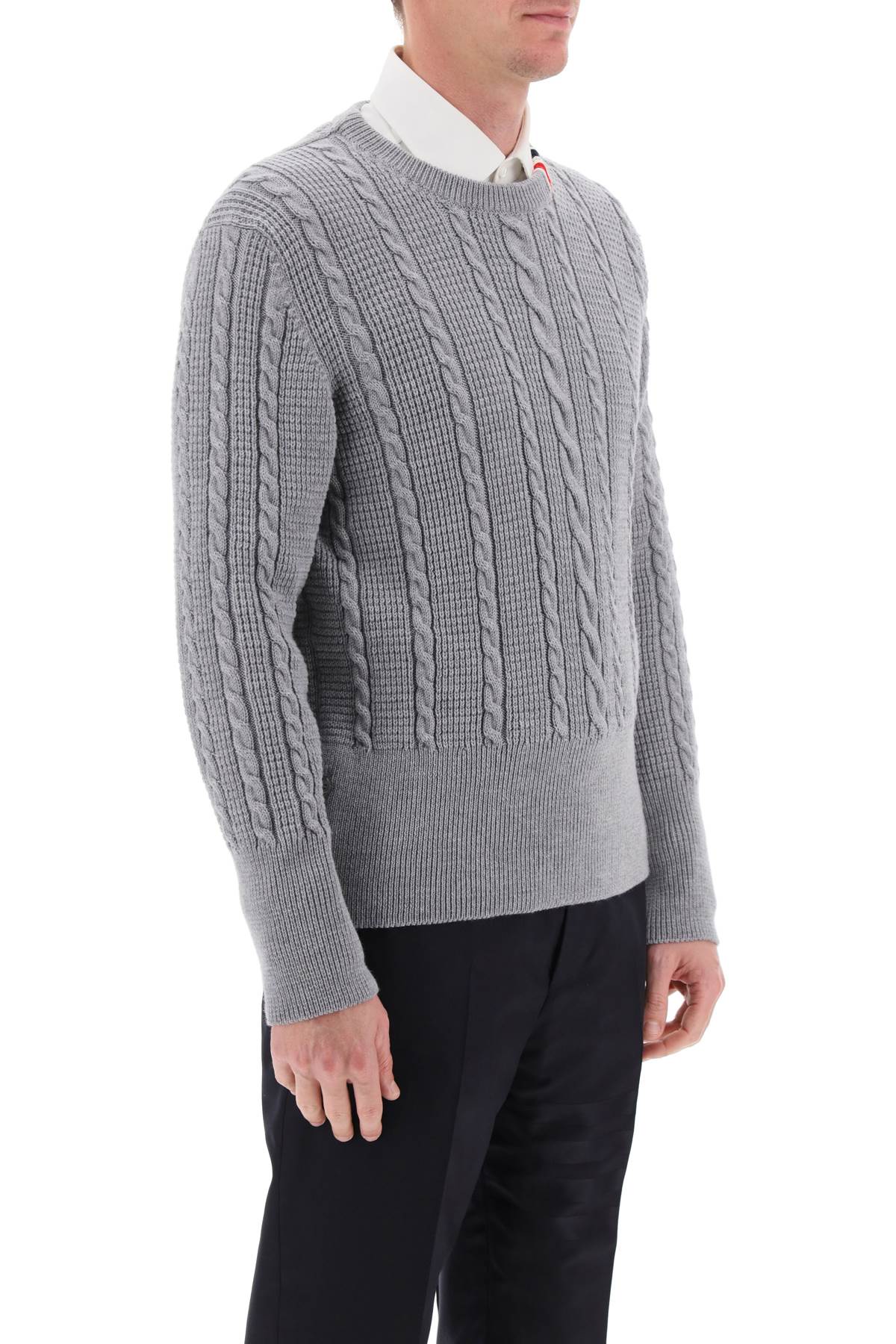 Thom Browne Thom browne cable wool sweater with rwb detail