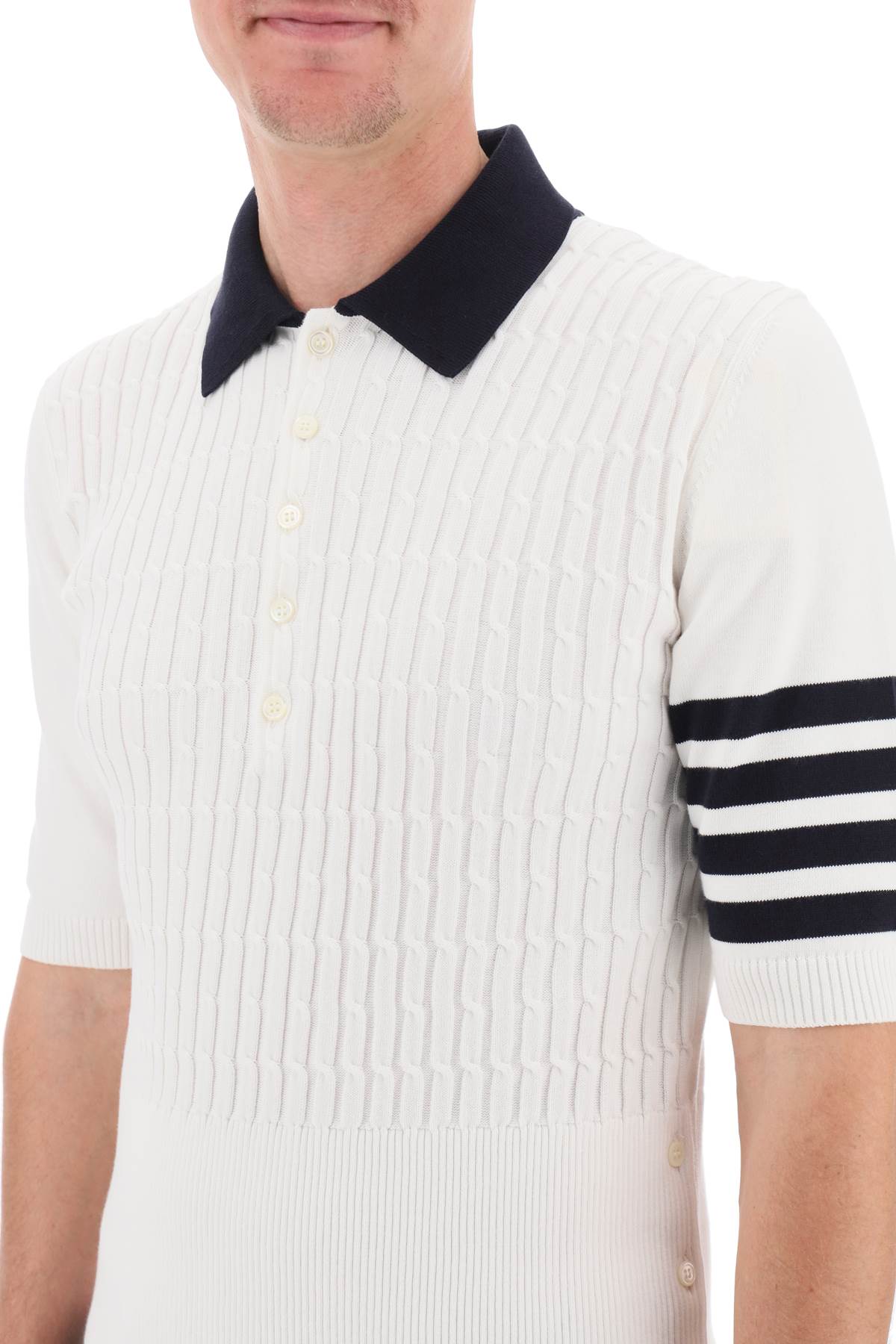 Thom Browne Thom browne placed baby cable 4-bar cotton polo sweater