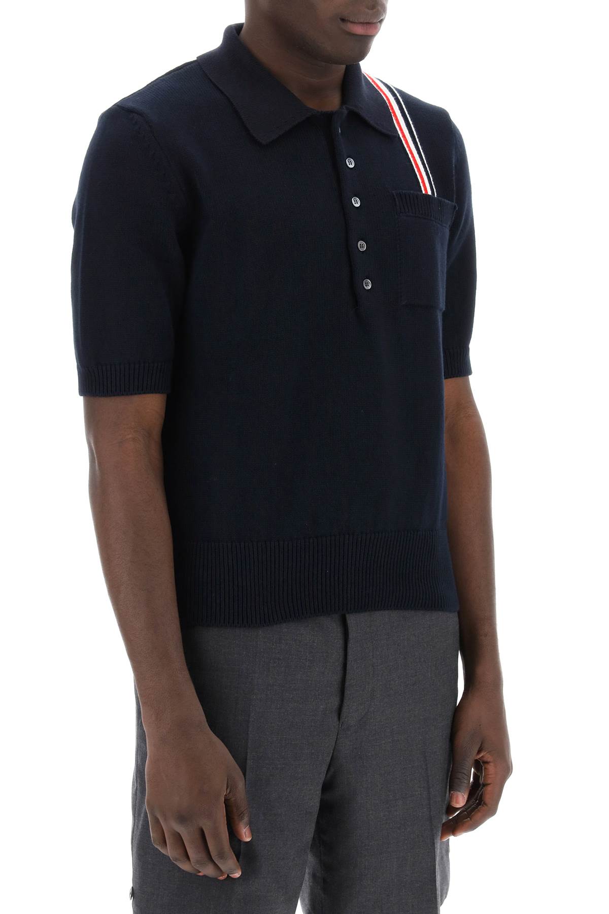 Thom Browne Thom browne cotton knit polo shirt with rwb stripe