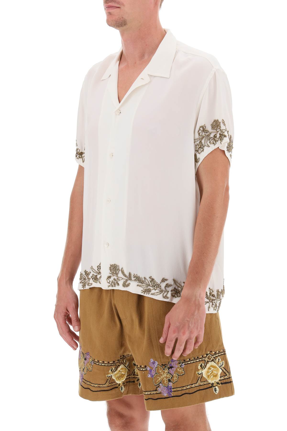 Bode Bode silk shirt with floral beadworks