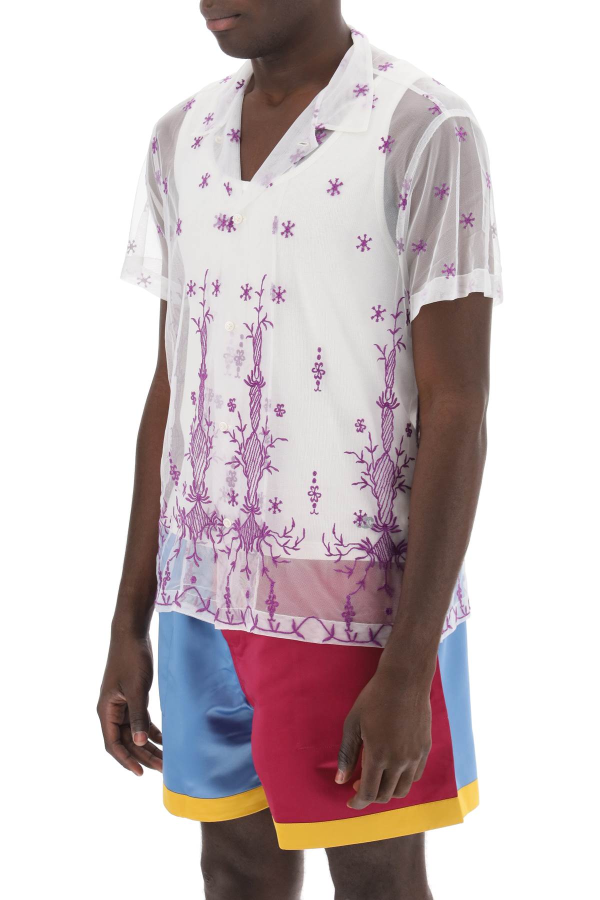 Bode Bode lavandula bowling shirt in embroidered tulle