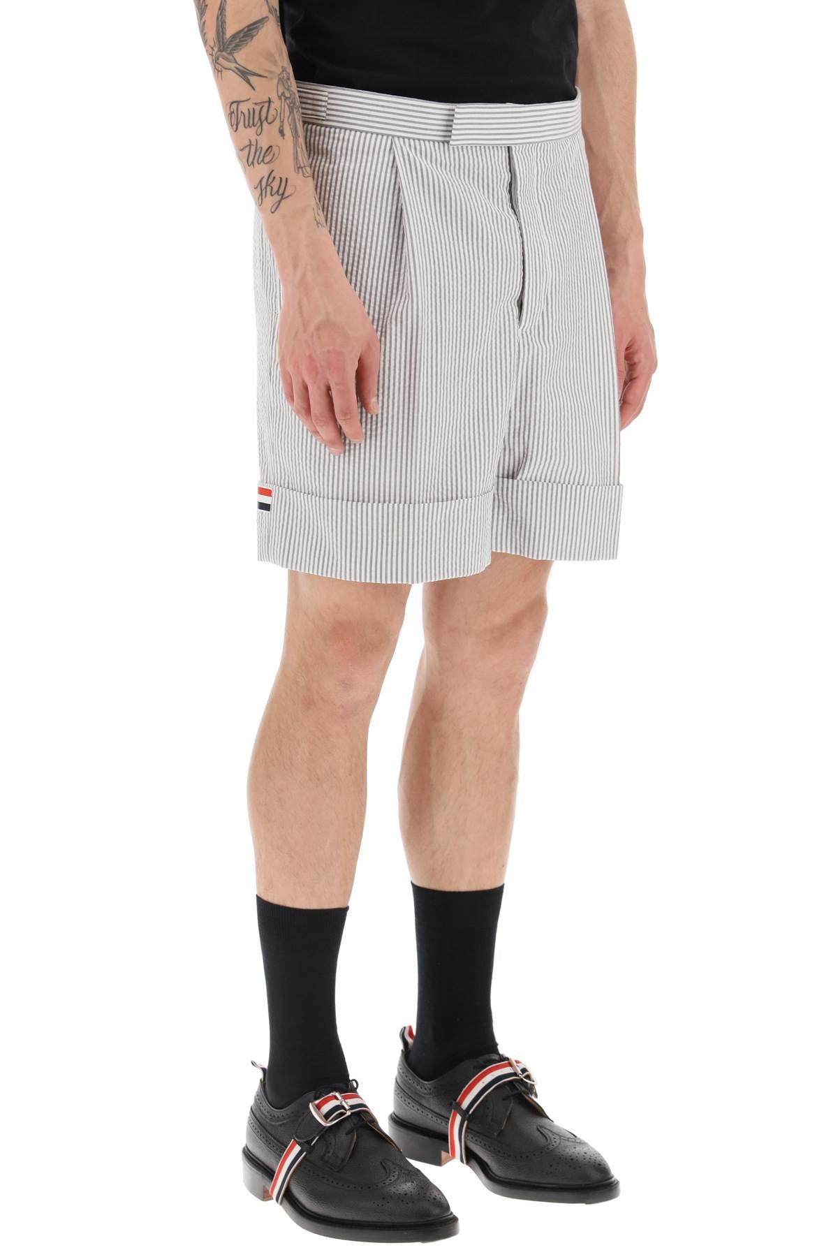 Thom Browne Thom browne striped shorts with tricolor details