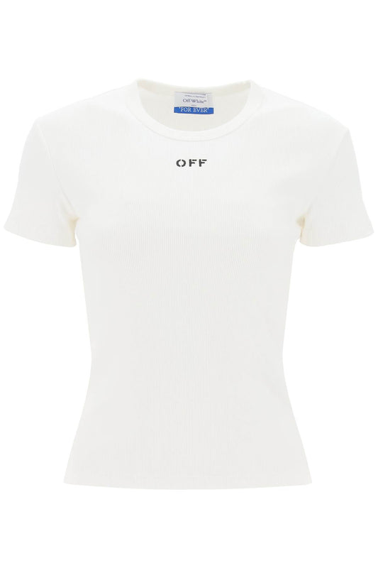 Off-White Off-white ribbed t-shirt with off embroidery