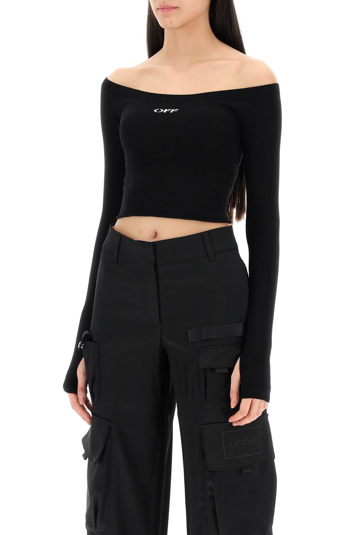 Off-White Off-white knitted off-shoulder cropped top