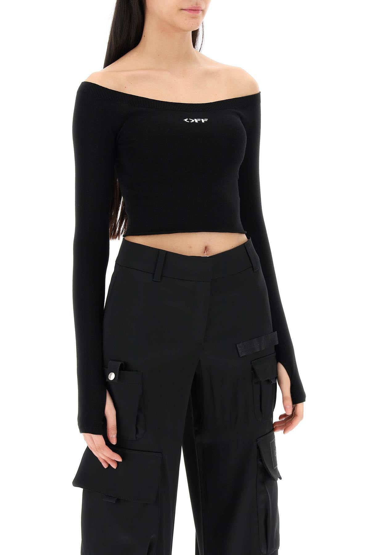 Off-White Off-white knitted off-shoulder cropped top