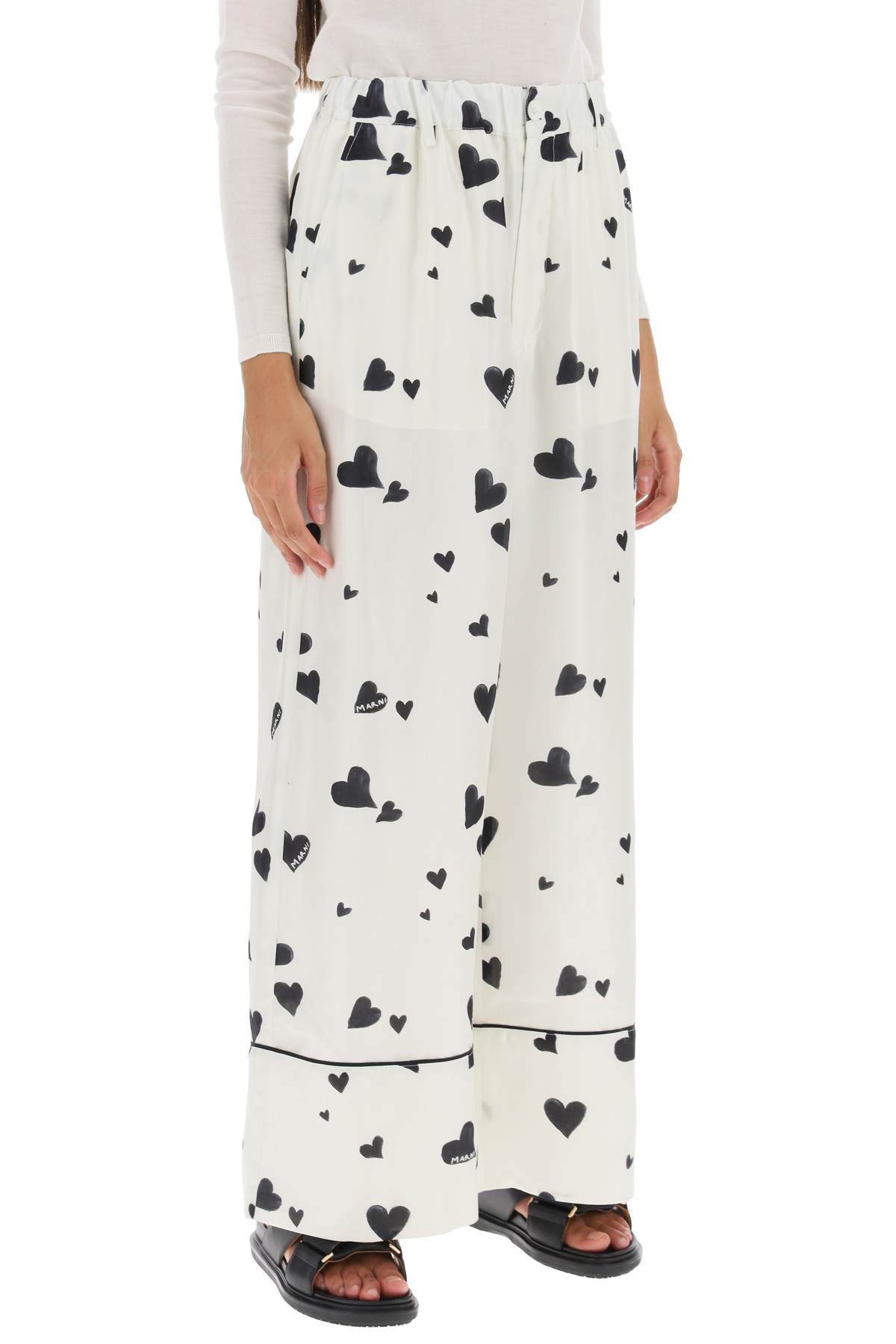 Marni Marni pajama pants with bunch of hearts motif