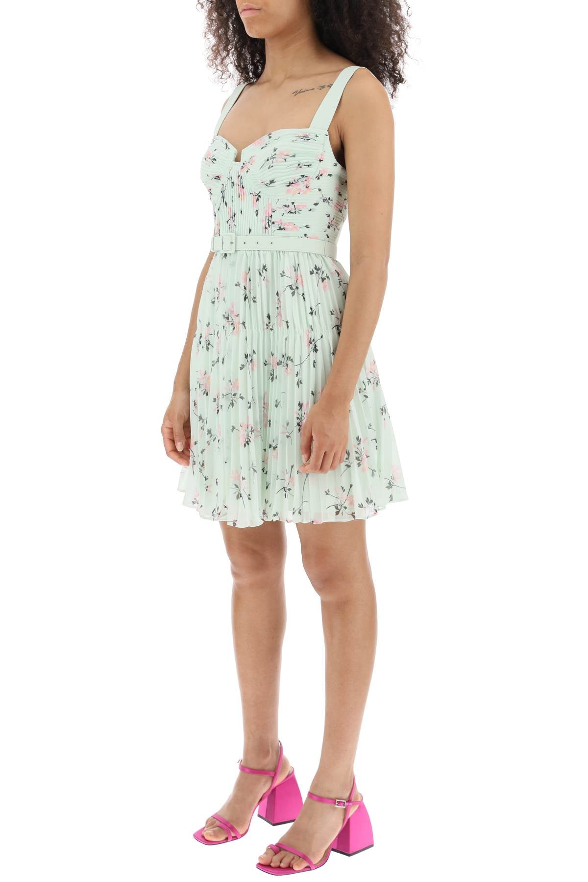 Self Portrait Self portrait mini dress in pleated chiffon with floral motif