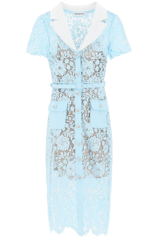 Self Portrait Self portrait midi dress in floral lace with contrasting lapel and jewel buttons