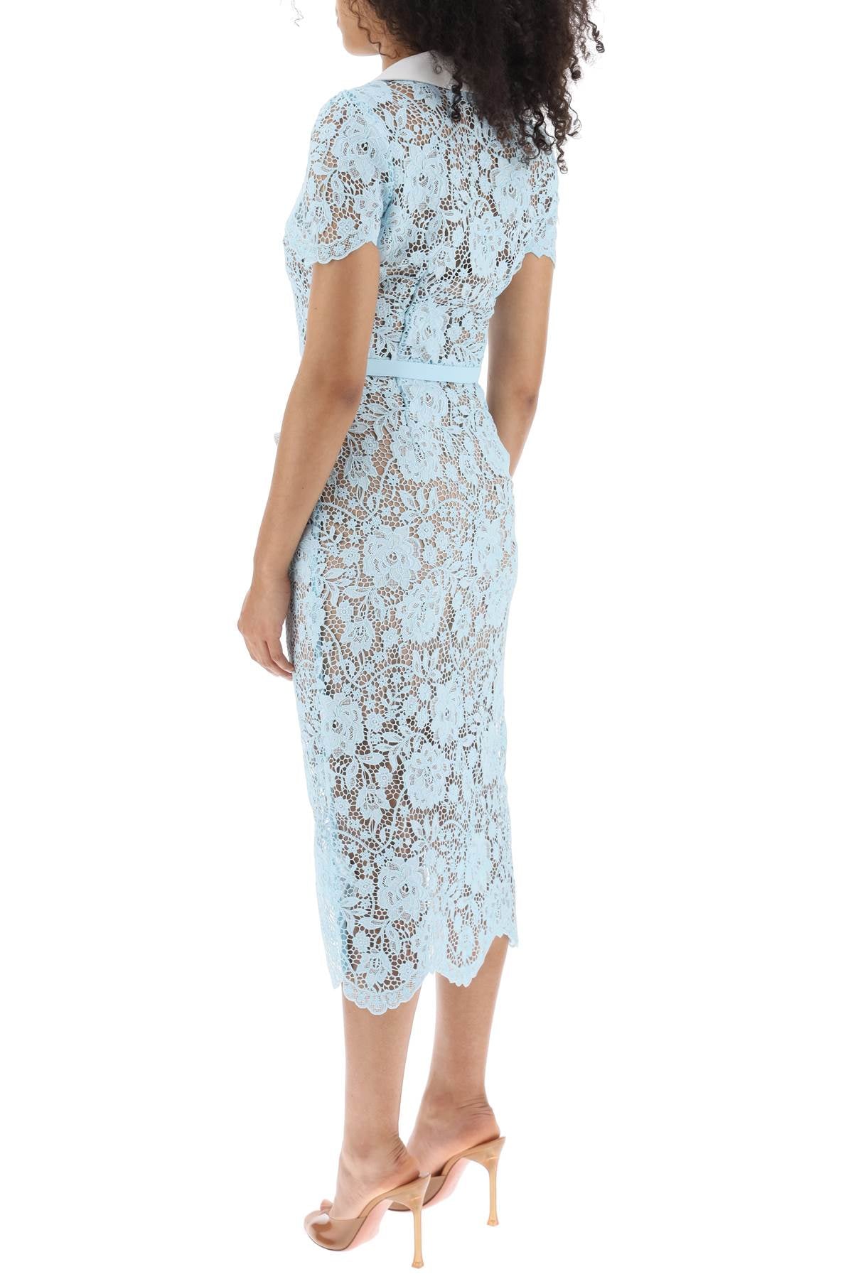 Self Portrait Self portrait midi dress in floral lace with contrasting lapel and jewel buttons