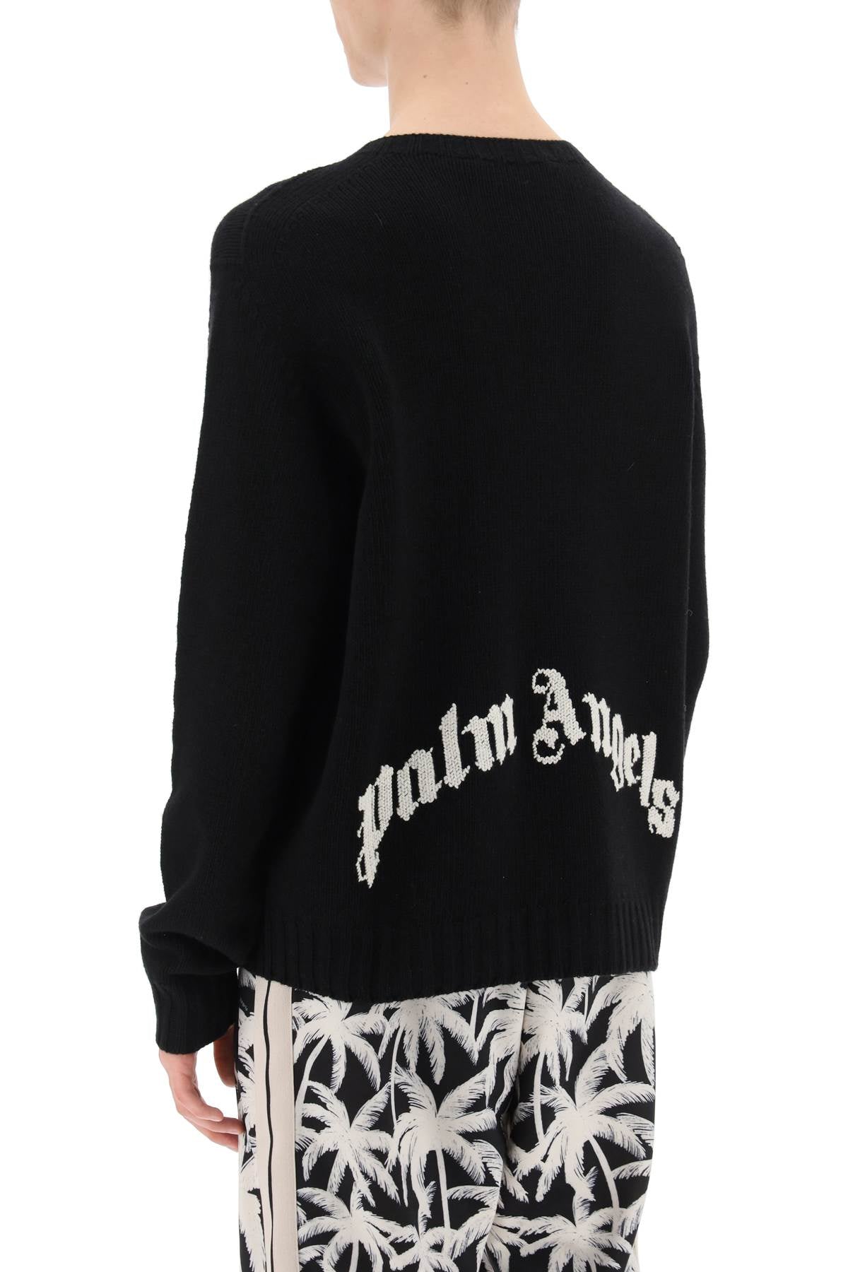 Palm Angels Palm angels wool sweater with logo intarsia