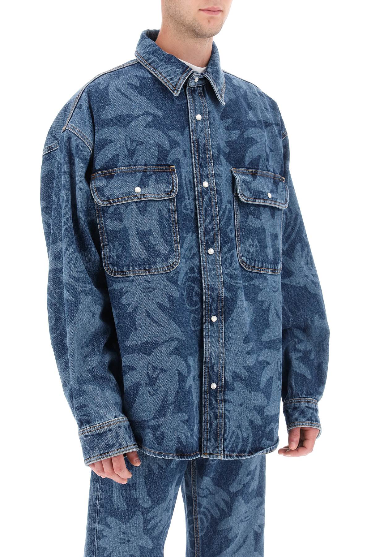 Palm Angels Palm angels 'palmity' overshirt in denim with laser print all-over