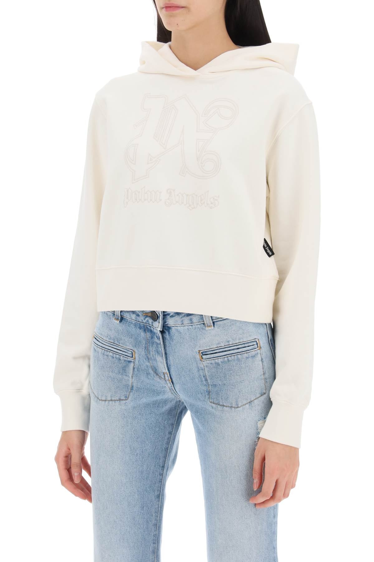 Palm Angels Palm angels cropped hoodie with monogram embroidery