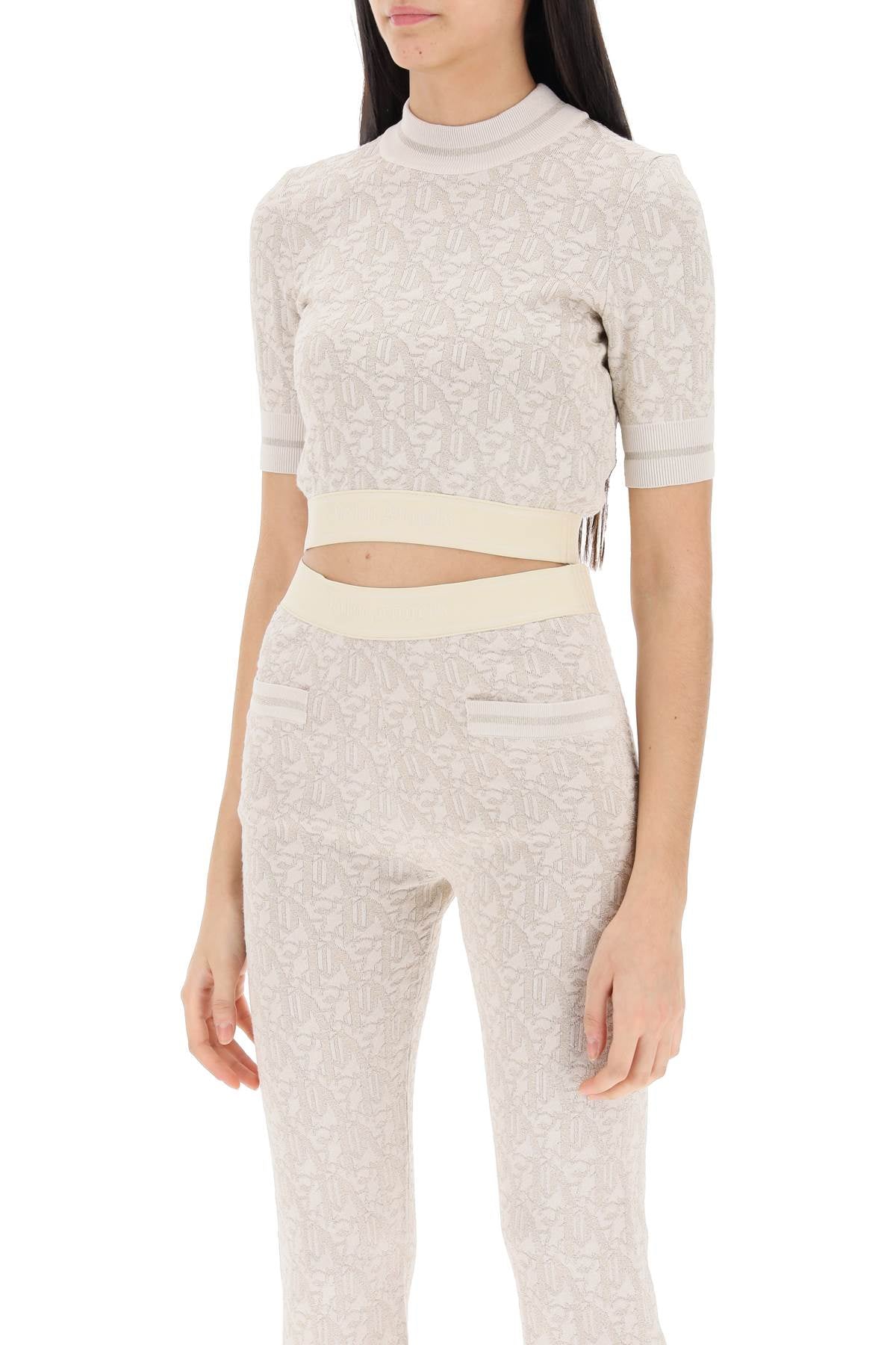 Palm Angels Palm angels monogram cropped top in lurex knit