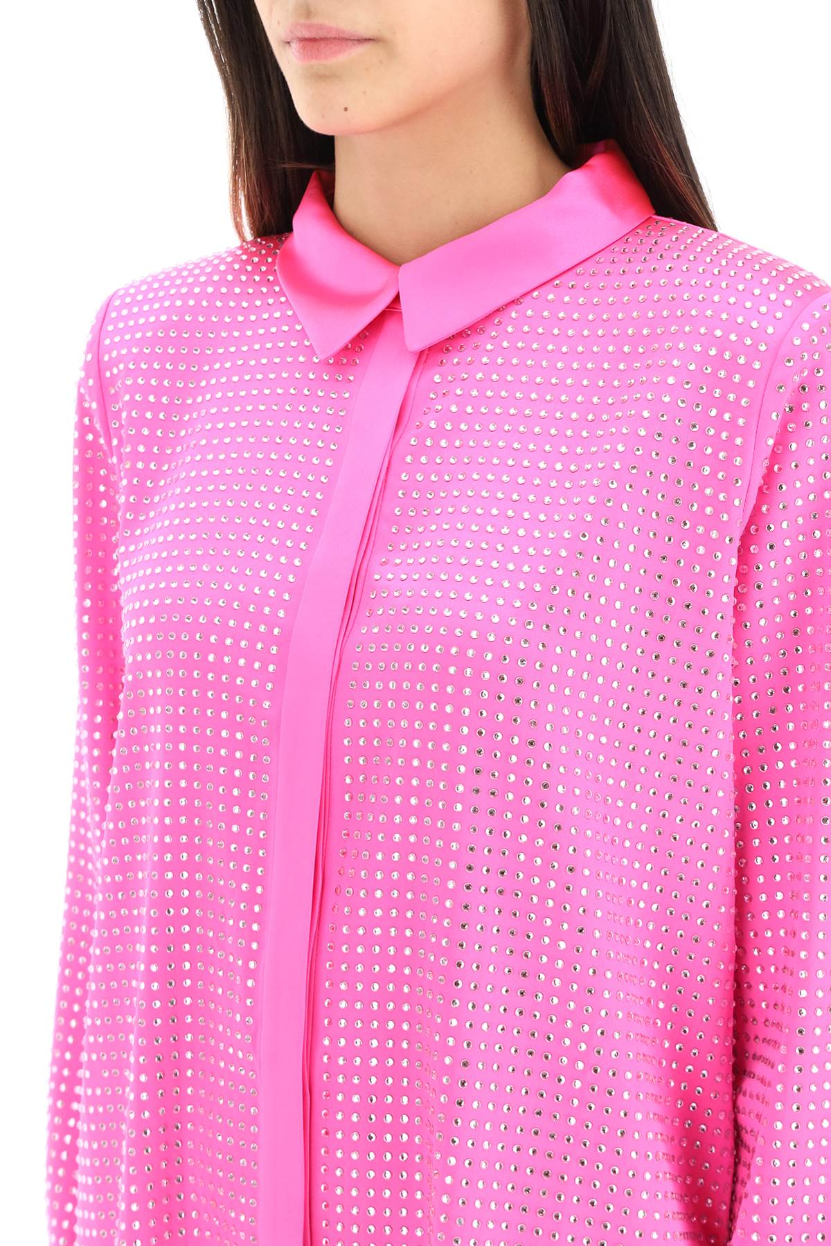 Self Portrait Self portrait satin shirt with rhinestones