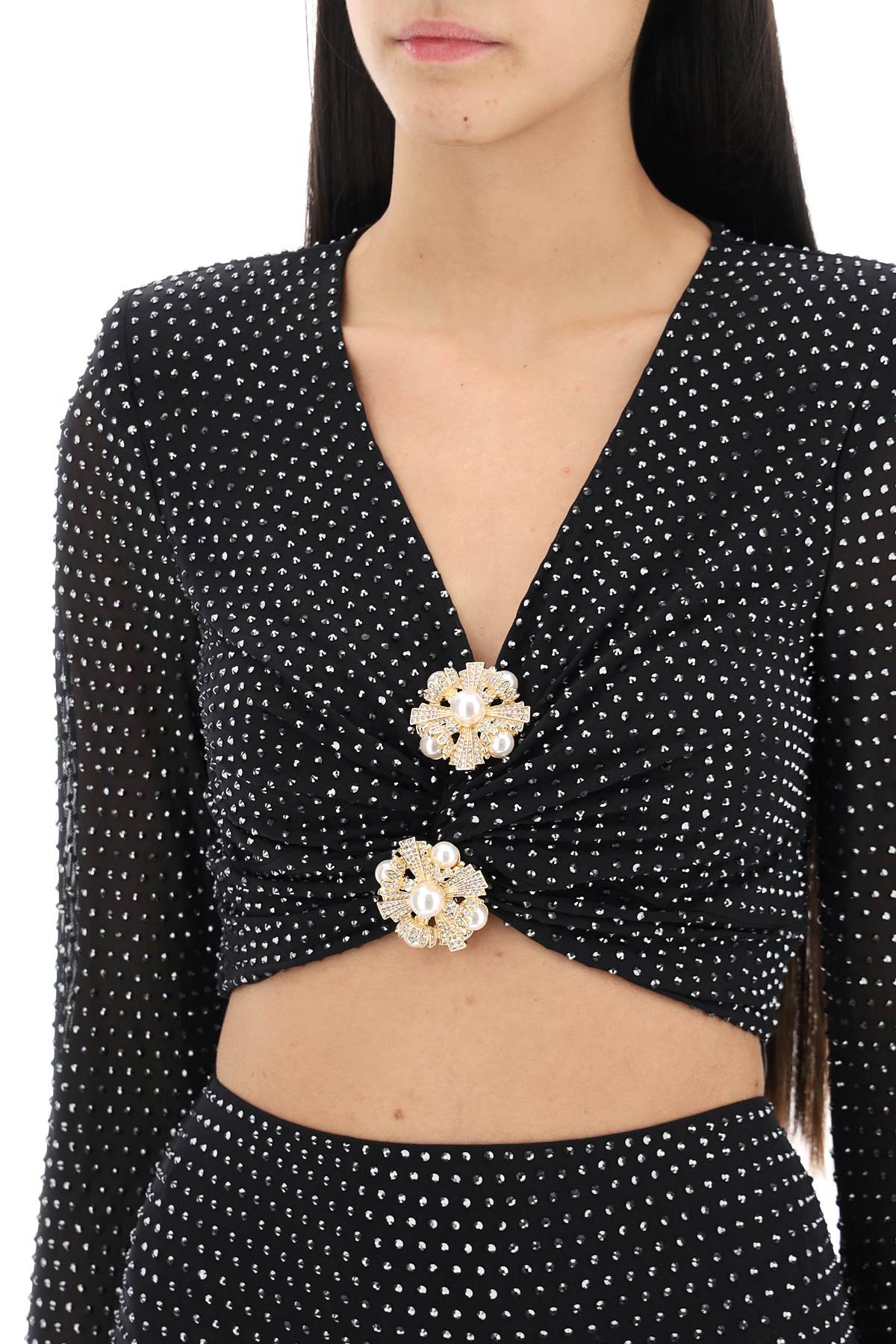 Self Portrait Self portrait rhinestone-studded cropped top with diamanté brooches