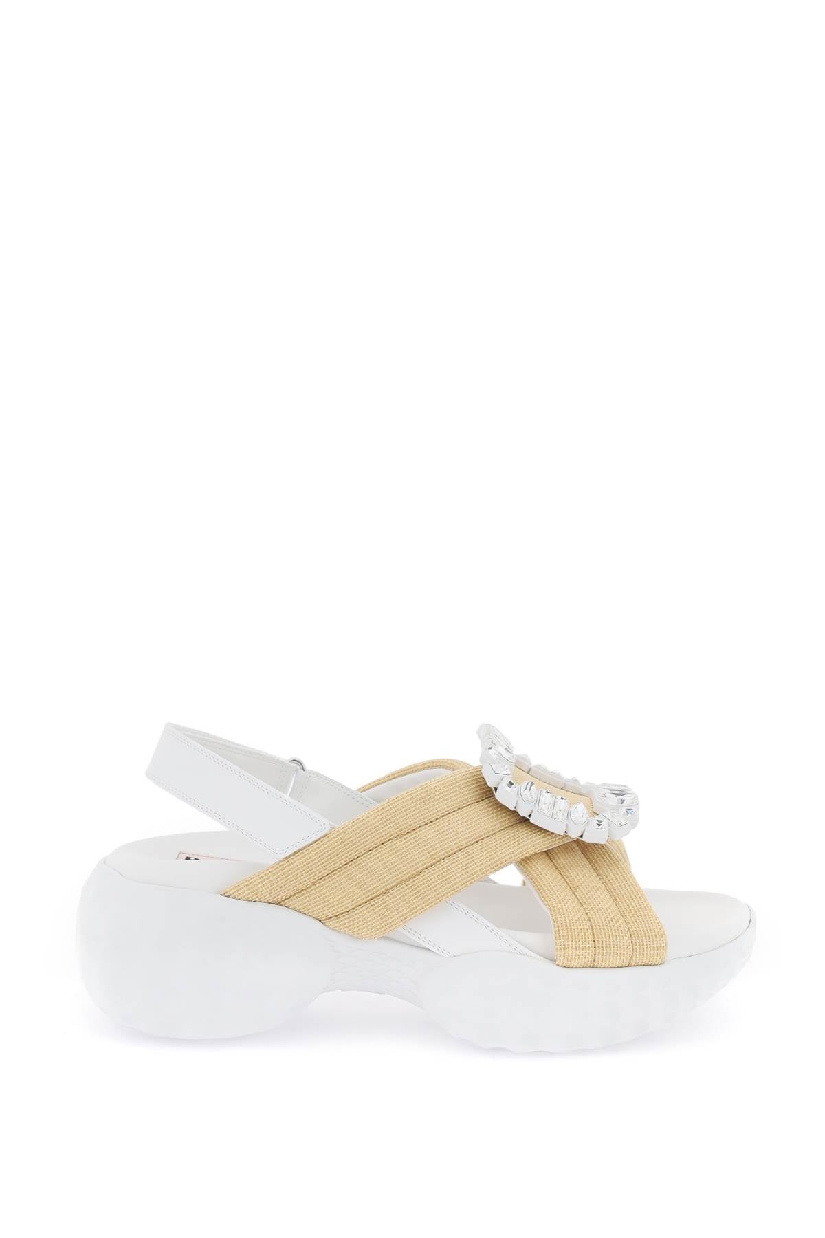 Roger Vivier Roger vivier raffia viv' run light sandals with rhinestone buckle