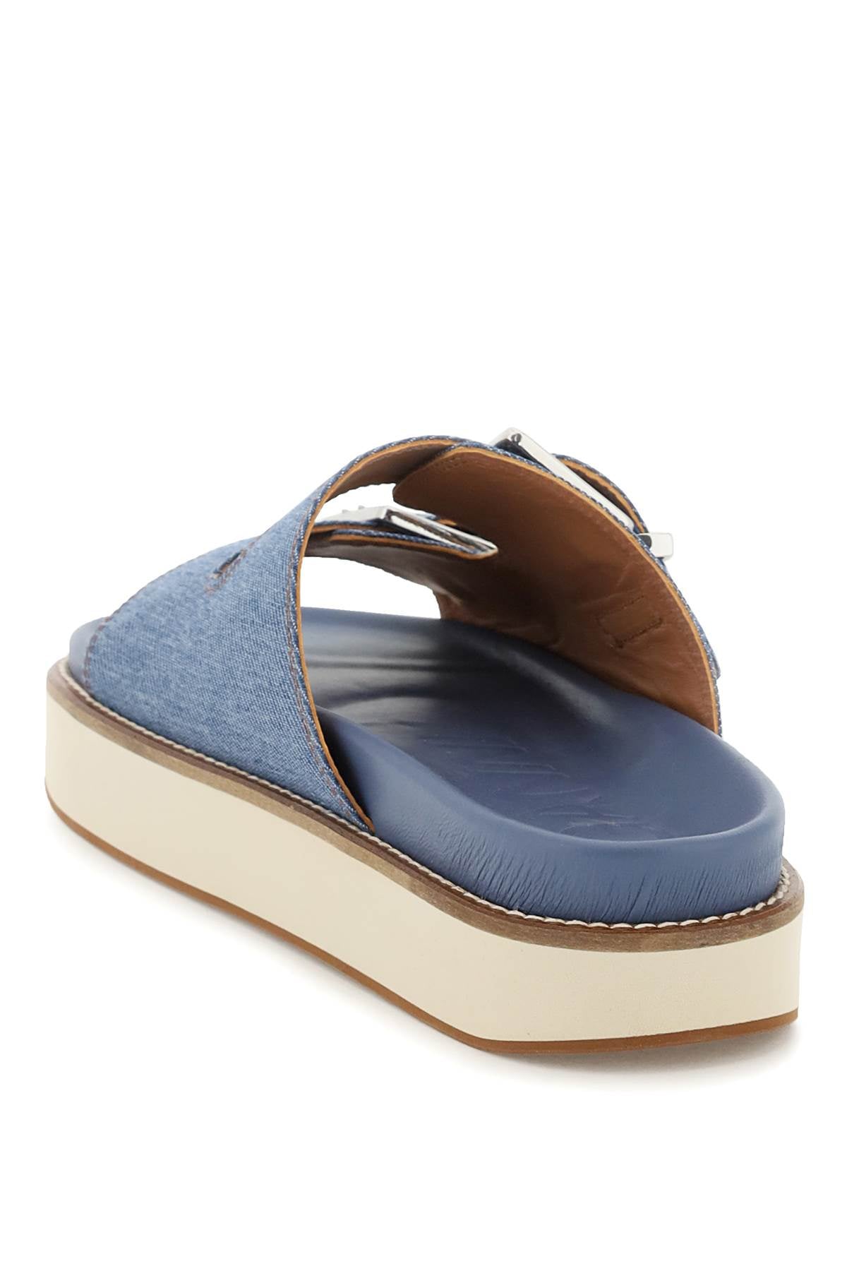 Ganni Ganni denim double strap slides