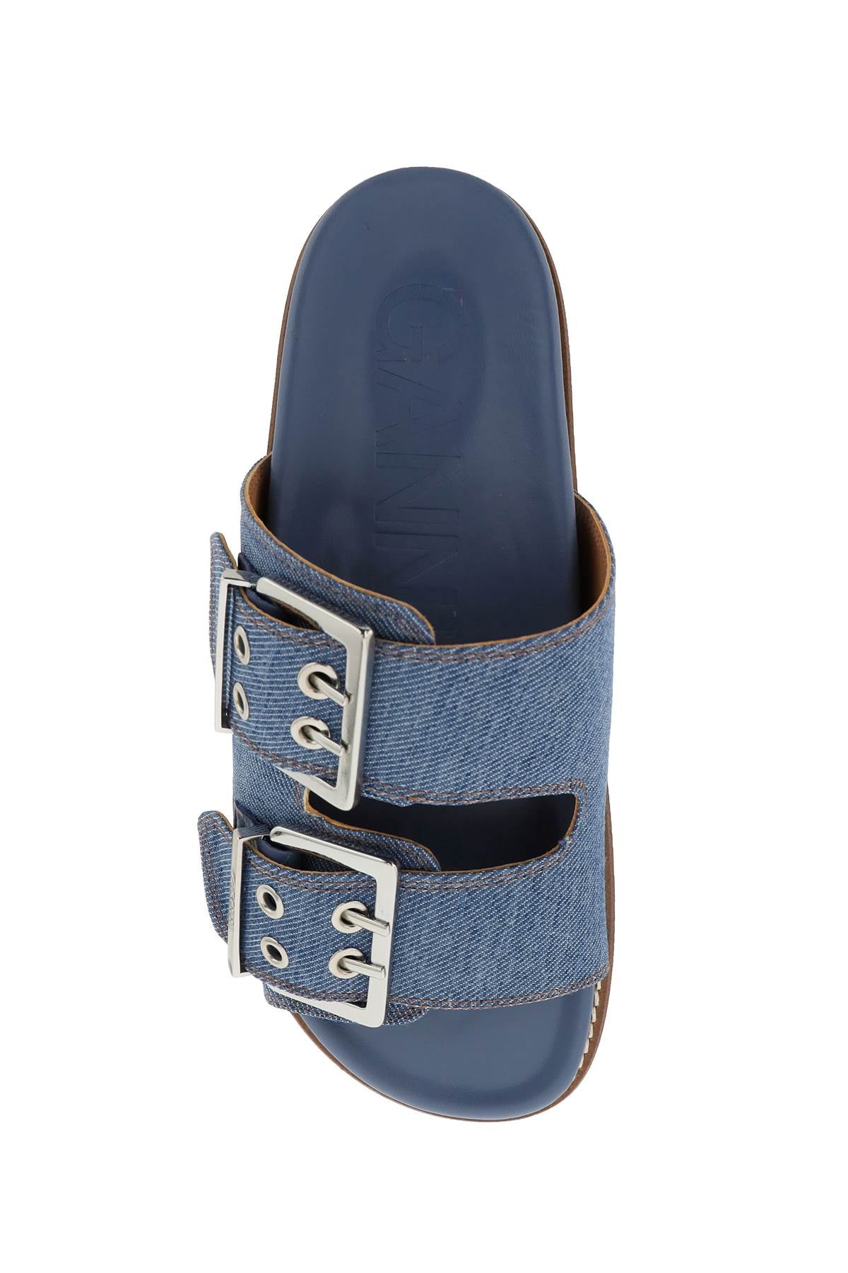 Ganni Ganni denim double strap slides