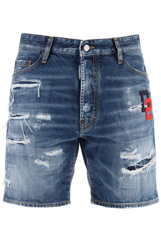 Dsquared2 Dsquared2 marine shorts in dark ripped wash denim