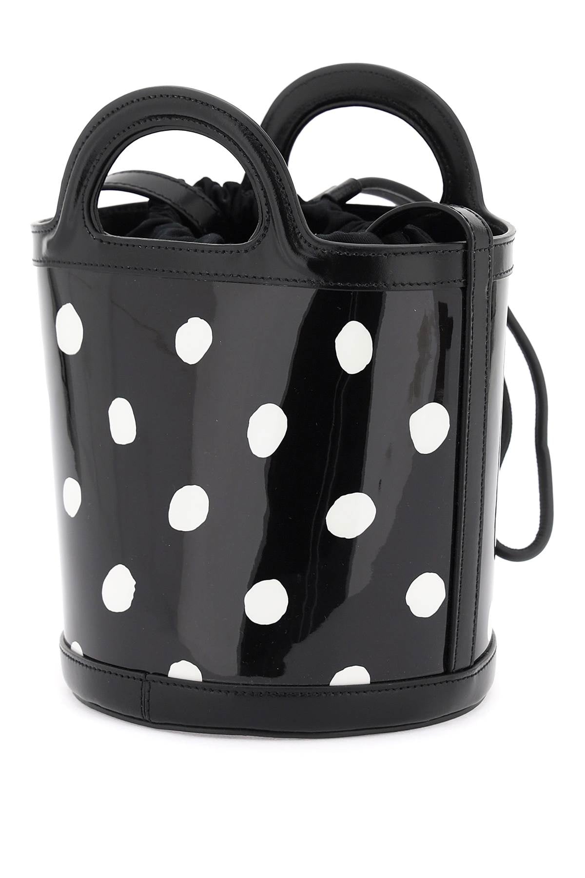 Marni Marni patent leather tropicalia bucket bag with polka-dot pattern