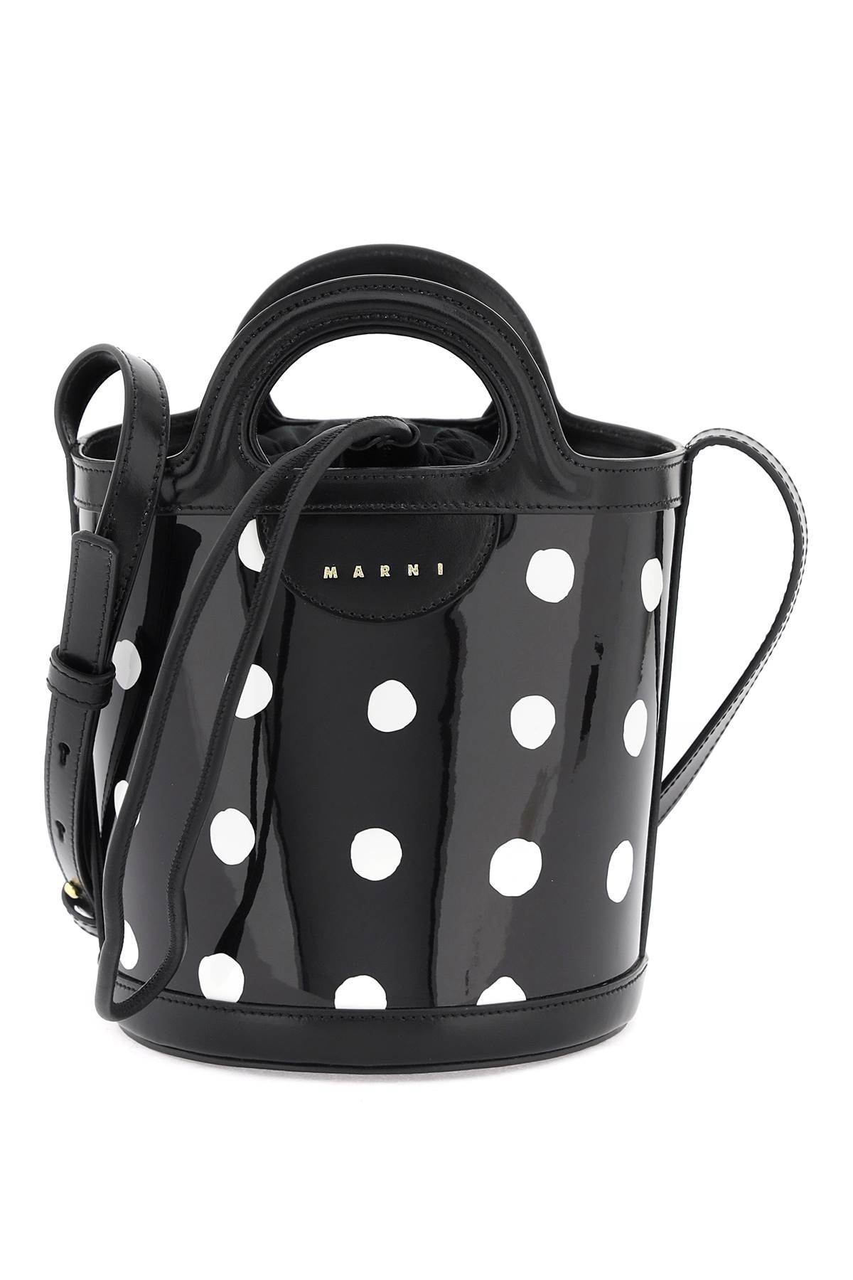 Marni Marni patent leather tropicalia bucket bag with polka-dot pattern