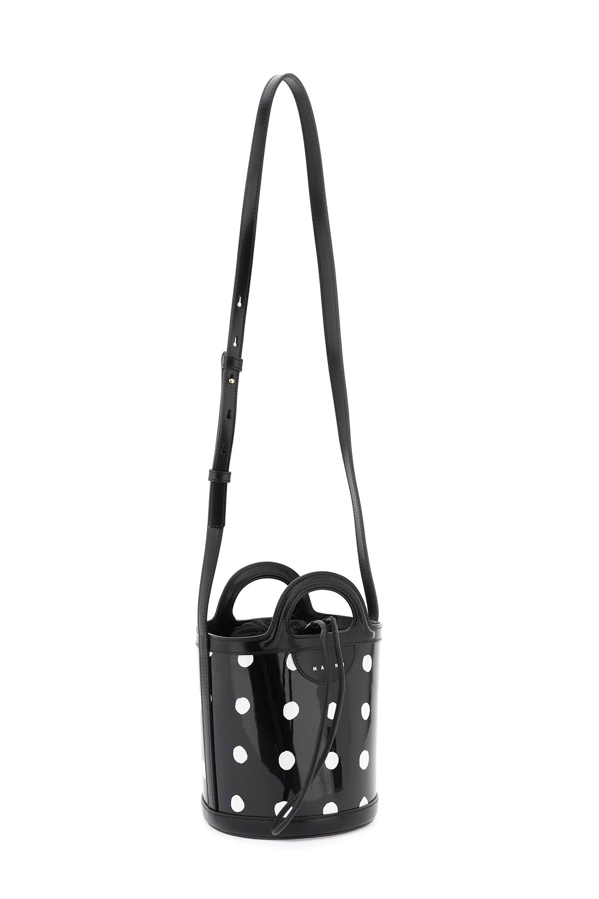 Marni Marni patent leather tropicalia bucket bag with polka-dot pattern