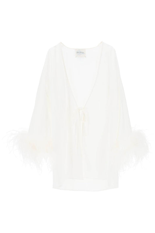 Art Dealer Art dealer 'iris' mini wrap dress with feathers on sleeves