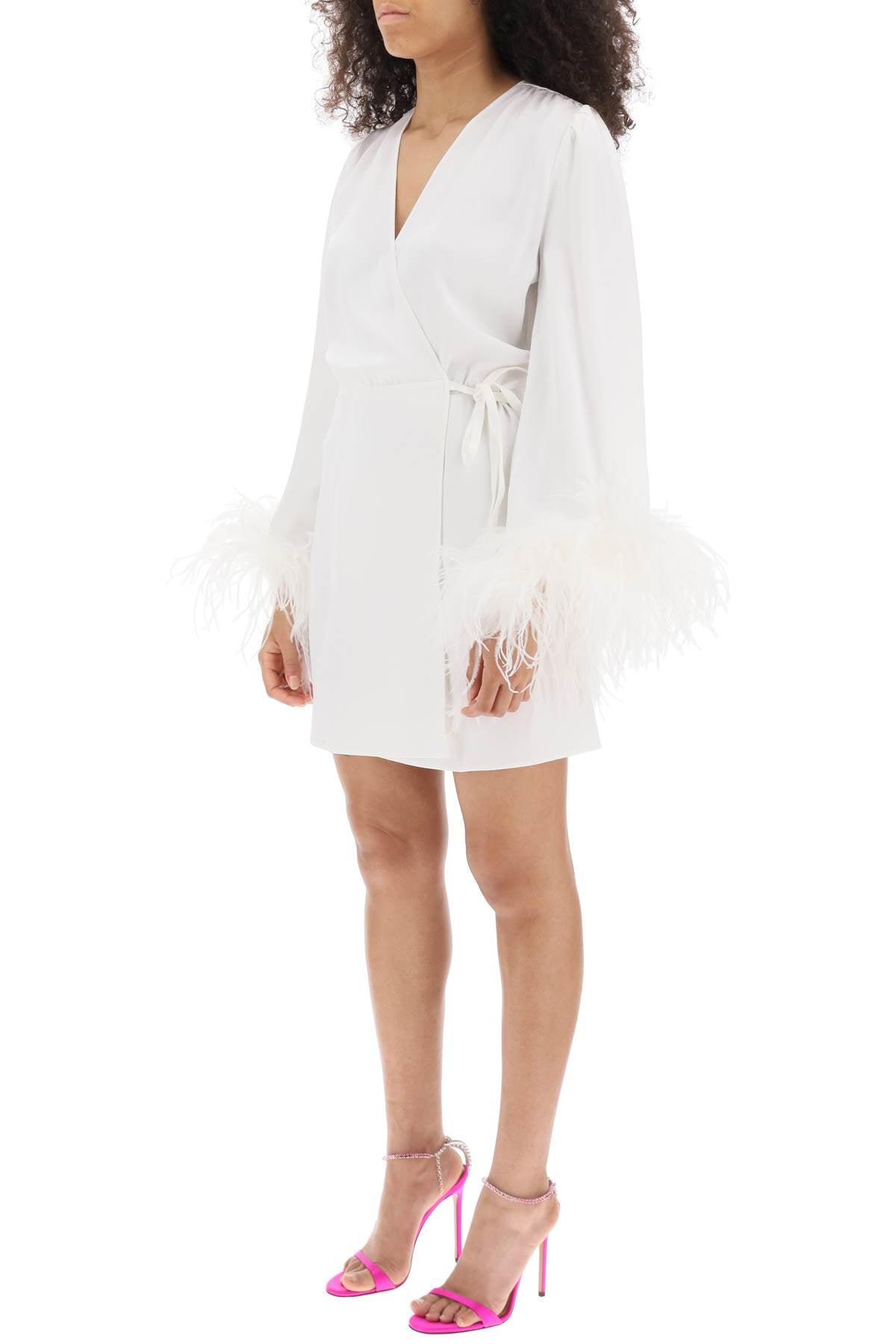 Art Dealer Art dealer 'iris' mini wrap dress with feathers on sleeves