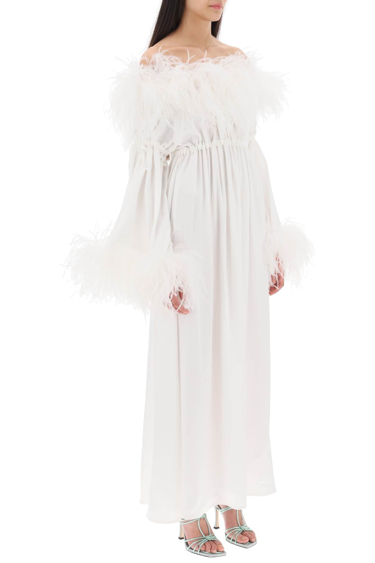 Art Dealer Art dealer 'bettina' maxi dress in satin with feathers