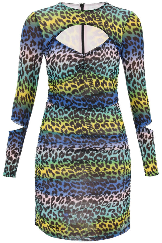 Ganni Ganni multicolored leopard print mesh minidress