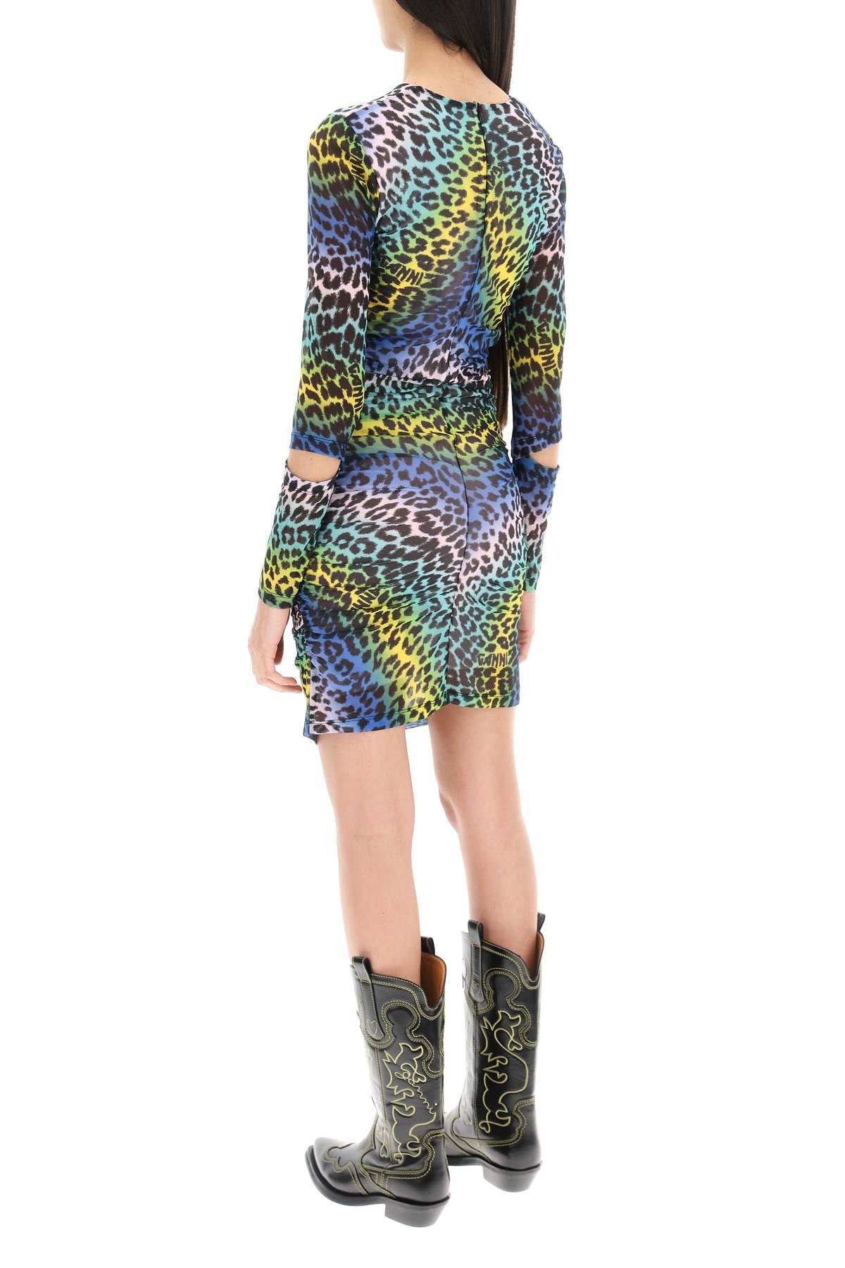 Ganni Ganni multicolored leopard print mesh minidress