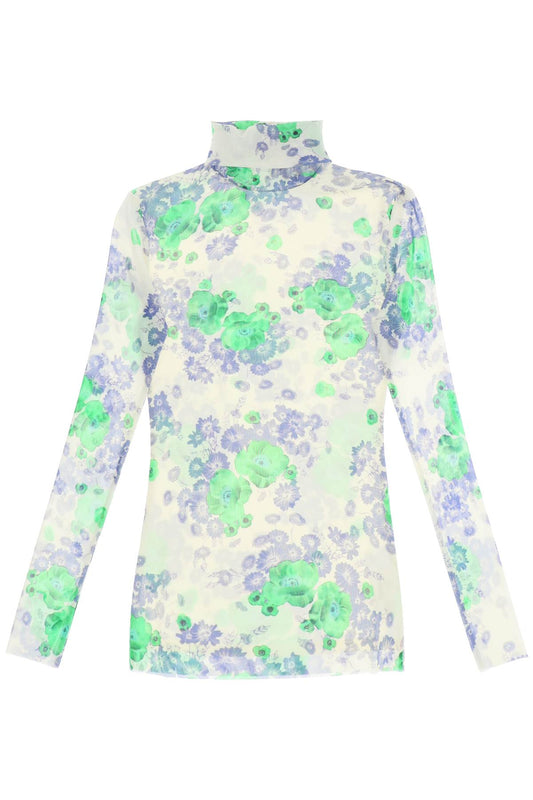 Ganni Ganni long-sleeved top in mesh with floral pattern