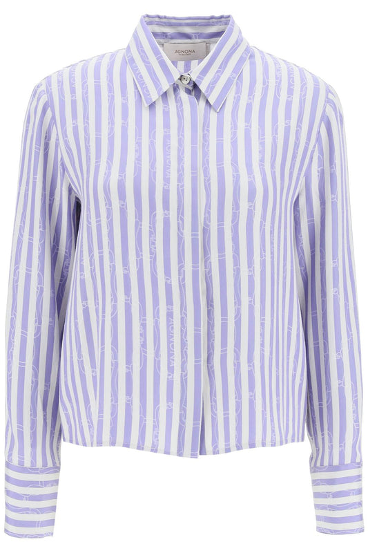 Agnona Agnona striped shirt with ribbon motif