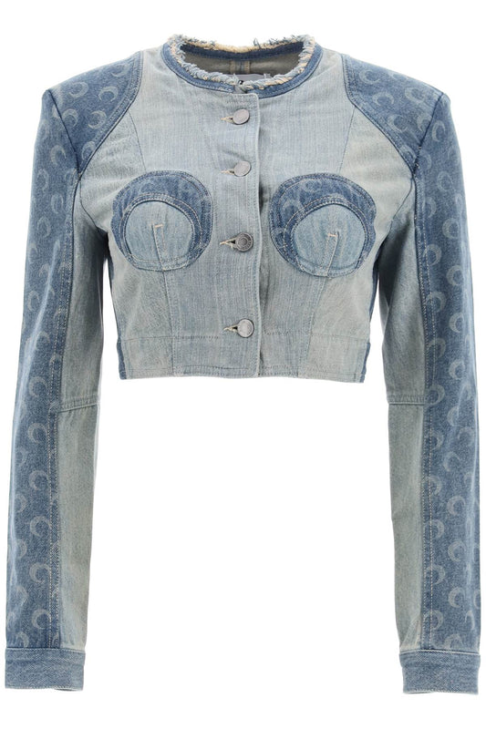 Marine Serre Marine serre regenerated denim cropped jacket