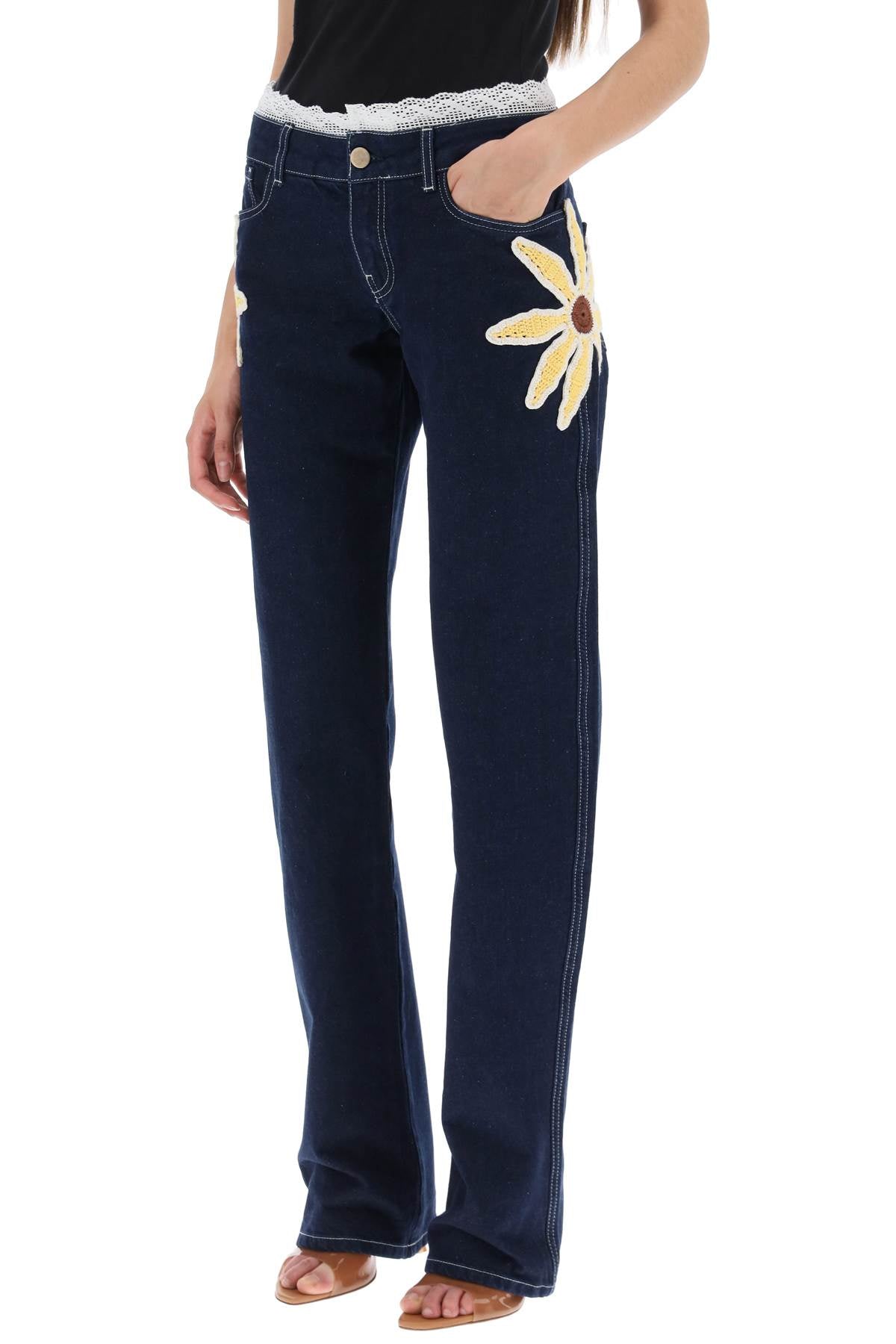 Siedres Siedres low-rise jeans with crochet flowers