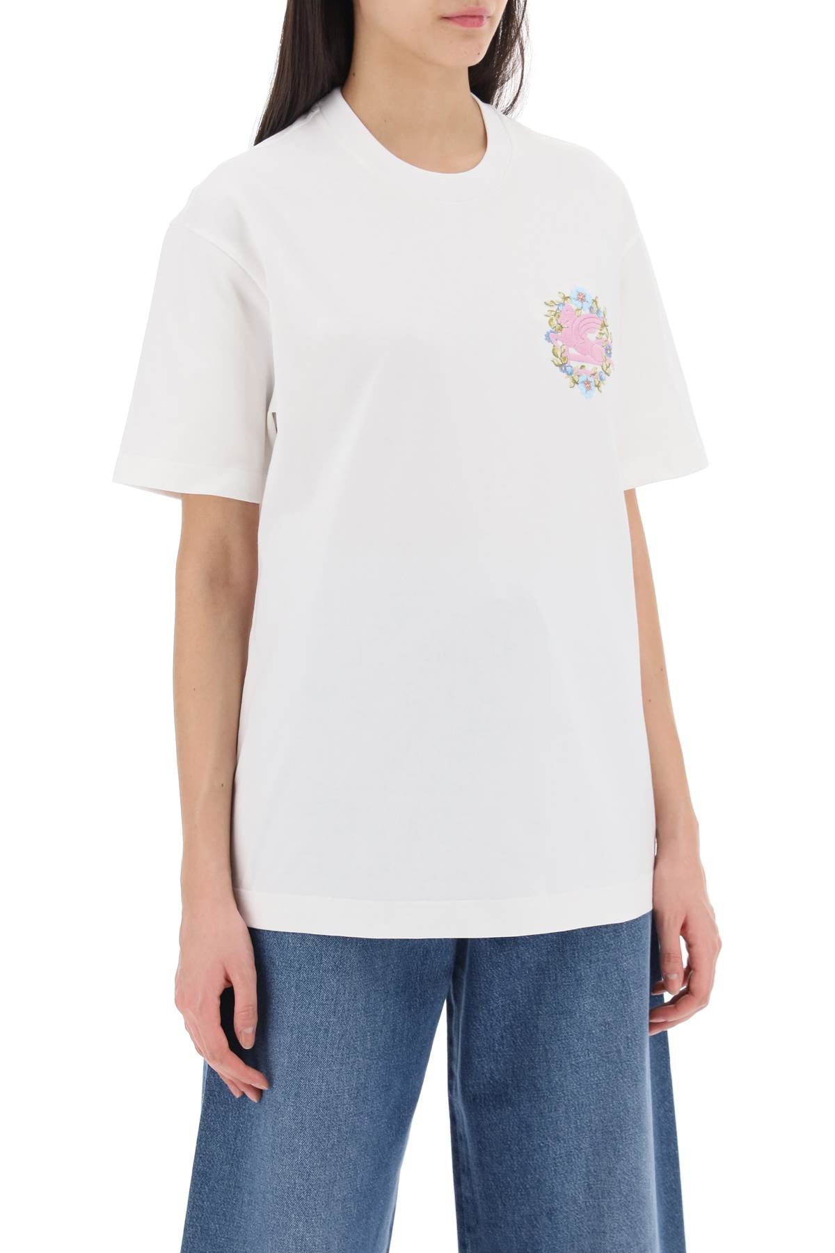 Etro Etro t-shirt con ricamo pegaso floreale