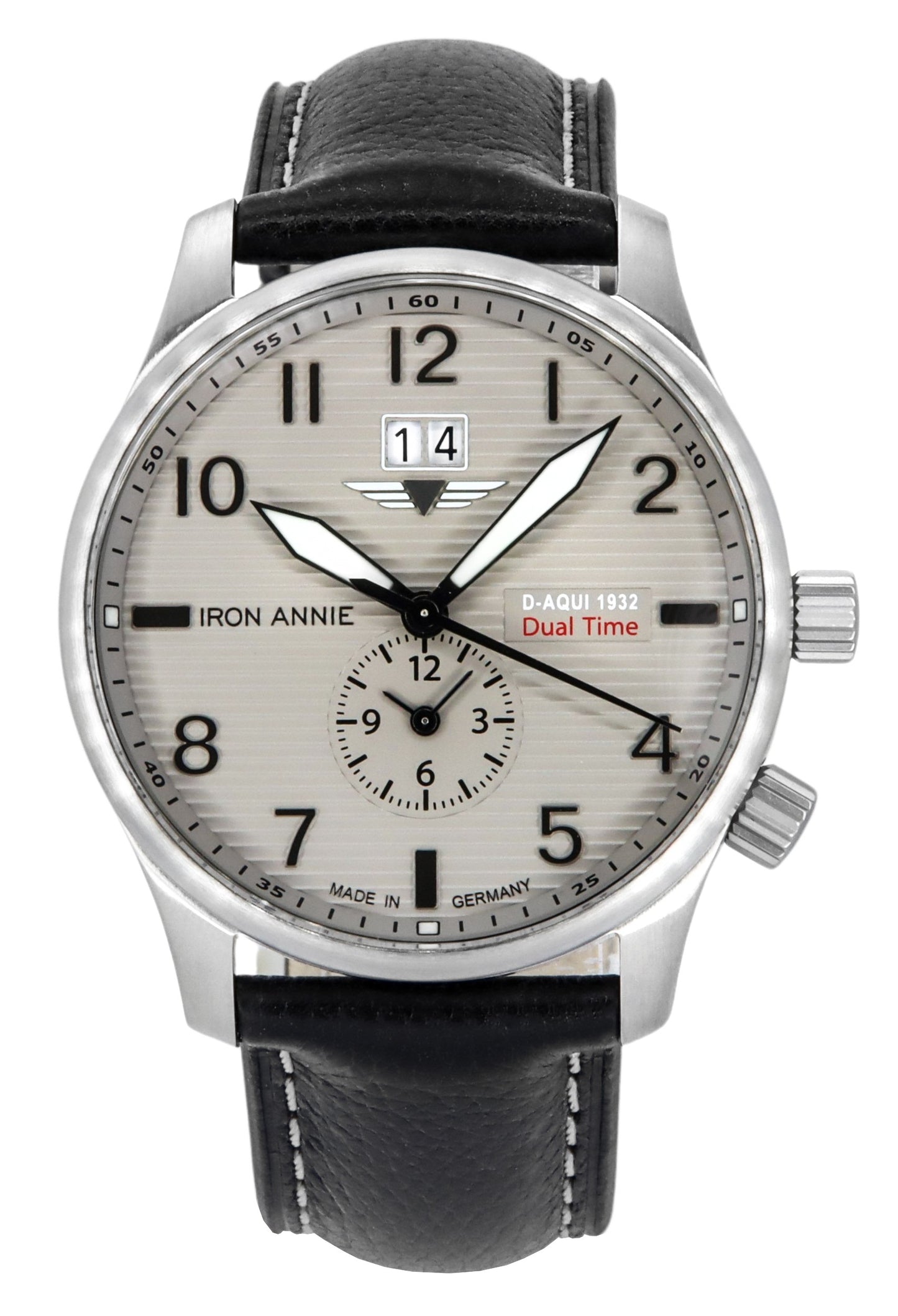 Iron Annie D-Aqui 1932 Dual Time Leather Strap Grey Dial Quartz 56464 Men's Watch