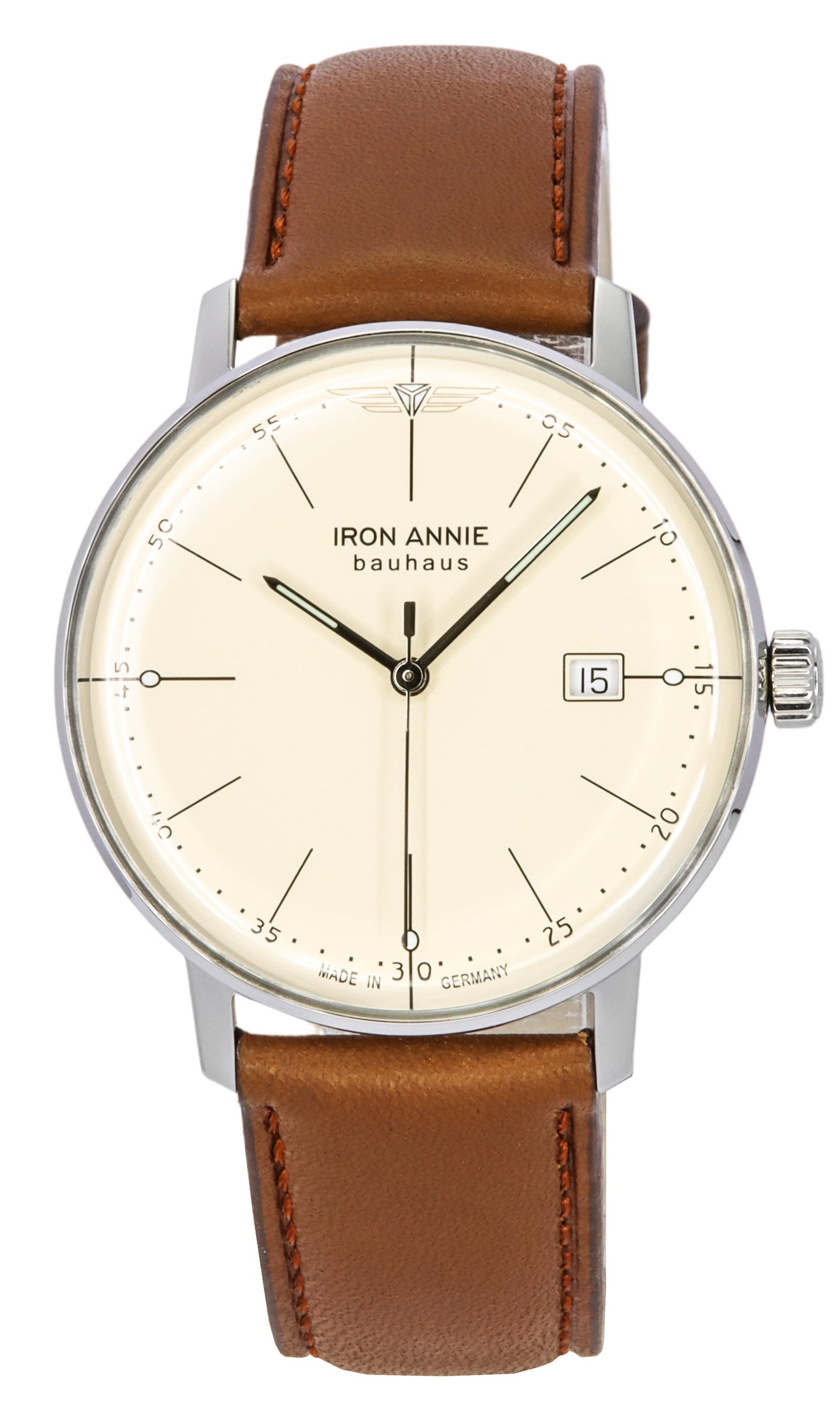 Iron Annie Bauhaus Leather Strap Beige Dial Quartz 50445 Men's Watch