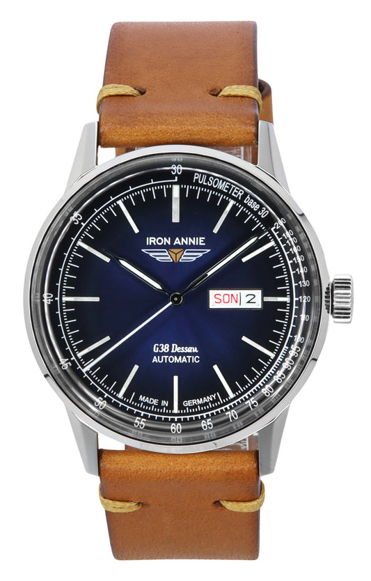 Iron Annie G38 Dessau Leather Strap Blue Dial Automatic 53663 100M Men's Watch